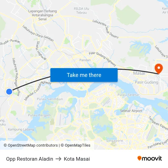 Opp Restoran Aladin to Kota Masai map