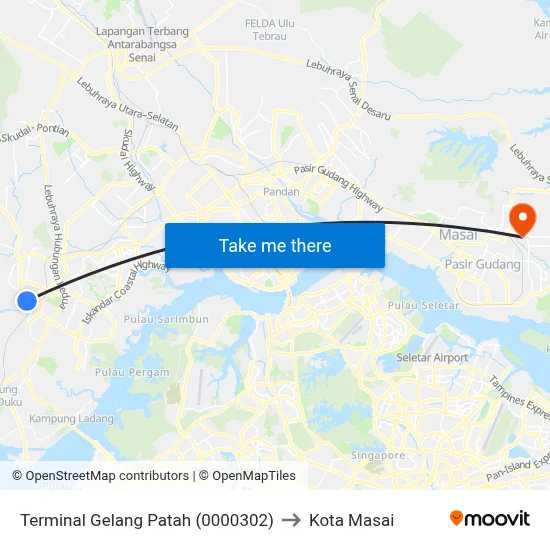 Terminal Gelang Patah (0000302) to Kota Masai map