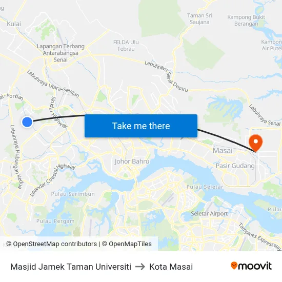 Masjid Jamek Taman Universiti to Kota Masai map
