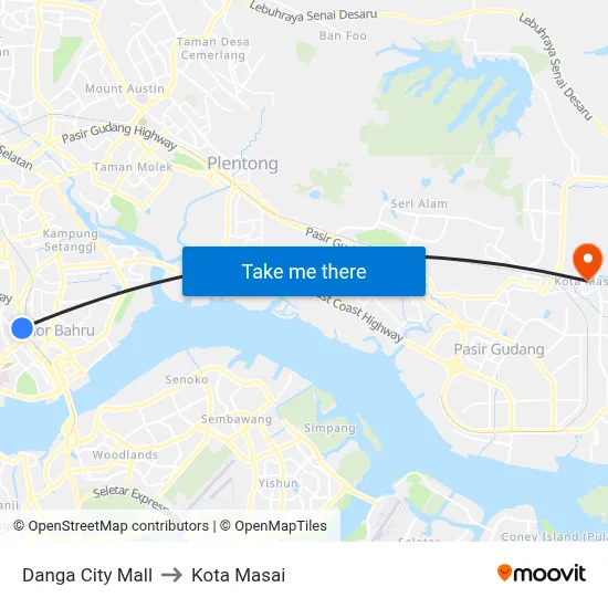 Danga City Mall to Kota Masai map