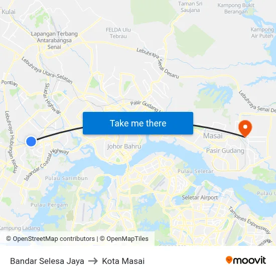 Bandar Selesa Jaya to Kota Masai map
