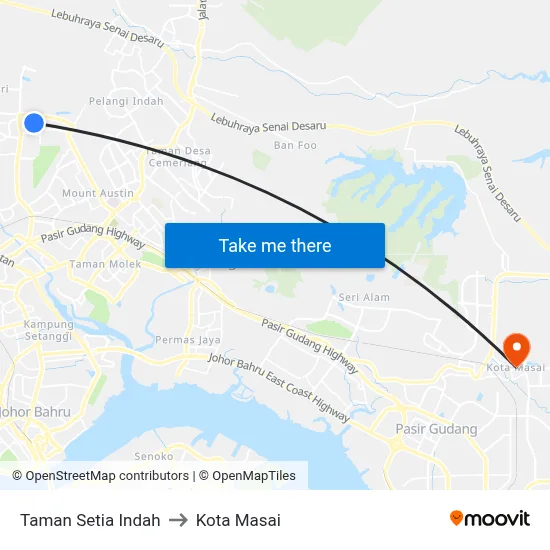 Taman Setia Indah to Kota Masai map