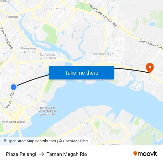 Plaza Pelangi to Taman Megah Ria map