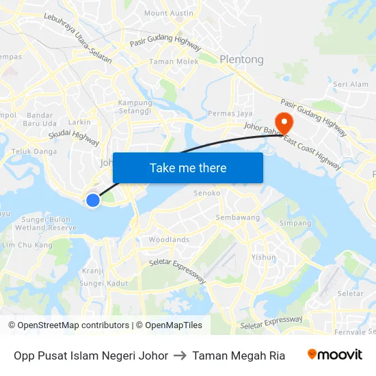 Opp Pusat Islam Negeri Johor to Taman Megah Ria map