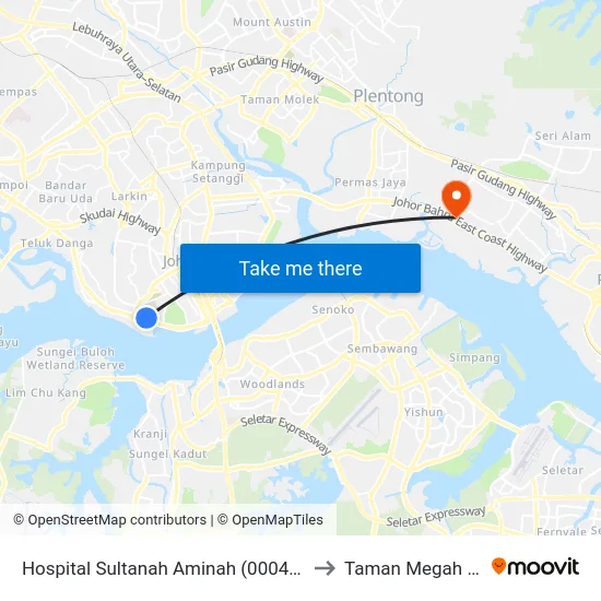 Hospital Sultanah Aminah (0004171) to Taman Megah Ria map