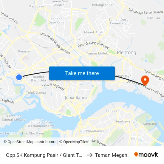 Opp SK Kampung Pasir / Giant Tampoi to Taman Megah Ria map