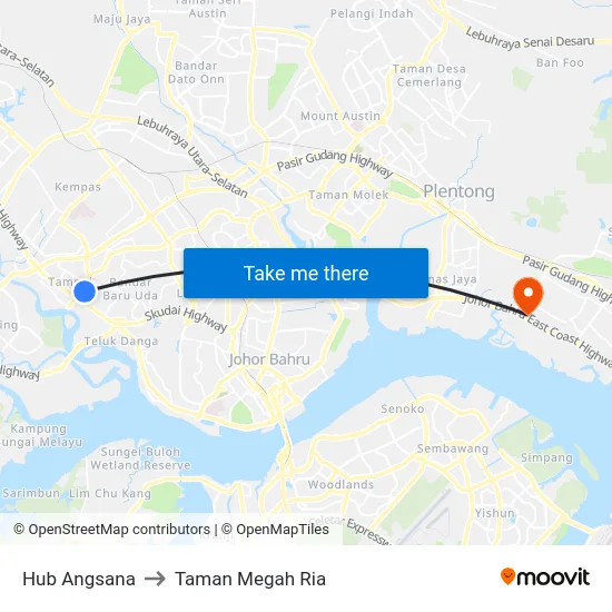 Hub Angsana to Taman Megah Ria map
