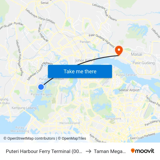 Puteri Harbour Ferry Terminal (0008130) to Taman Megah Ria map