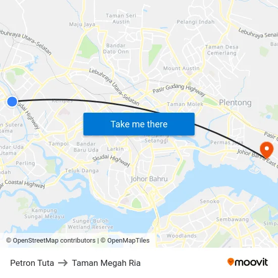 Petron Tuta to Taman Megah Ria map