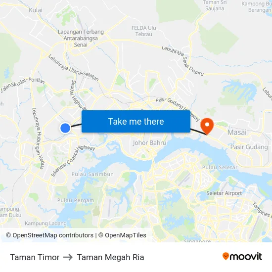 Taman Timor to Taman Megah Ria map