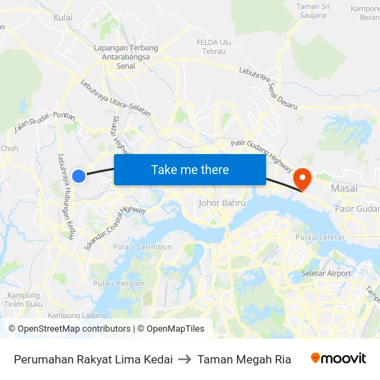 Perumahan Rakyat Lima Kedai to Taman Megah Ria map
