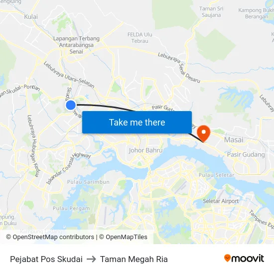 Pejabat Pos Skudai to Taman Megah Ria map
