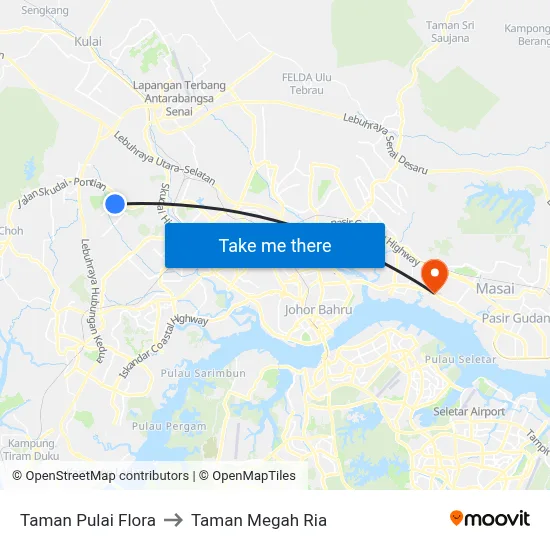 Taman Pulai Flora to Taman Megah Ria map