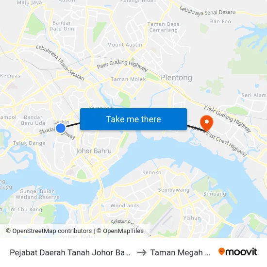 Pejabat Daerah Tanah Johor Bahru to Taman Megah Ria map