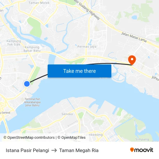 Istana Pasir Pelangi to Taman Megah Ria map