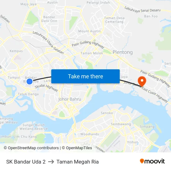 SK Bandar Uda 2 to Taman Megah Ria map
