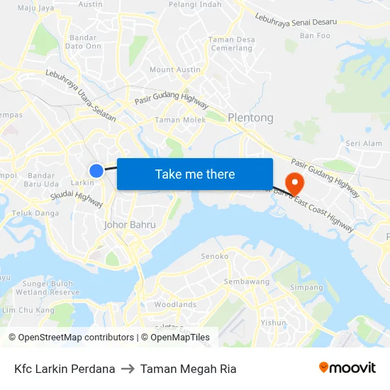 Kfc Larkin Perdana to Taman Megah Ria map