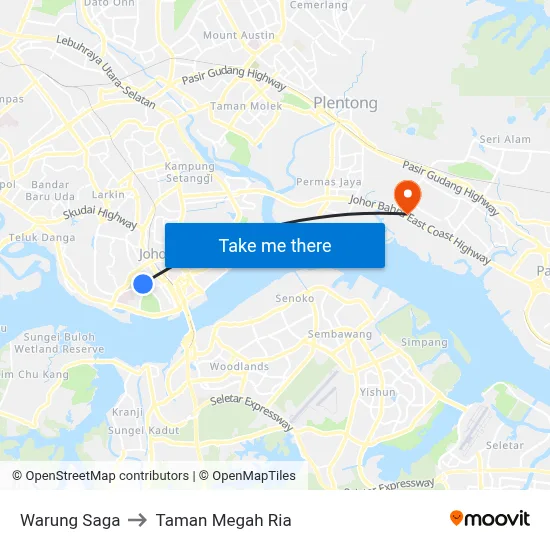 Warung Saga to Taman Megah Ria map