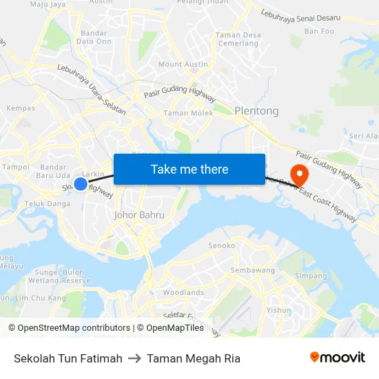 Sekolah Tun Fatimah to Taman Megah Ria map