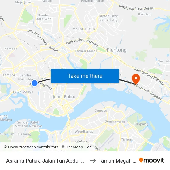 Asrama Putera Jalan Tun Abdul Razak to Taman Megah Ria map