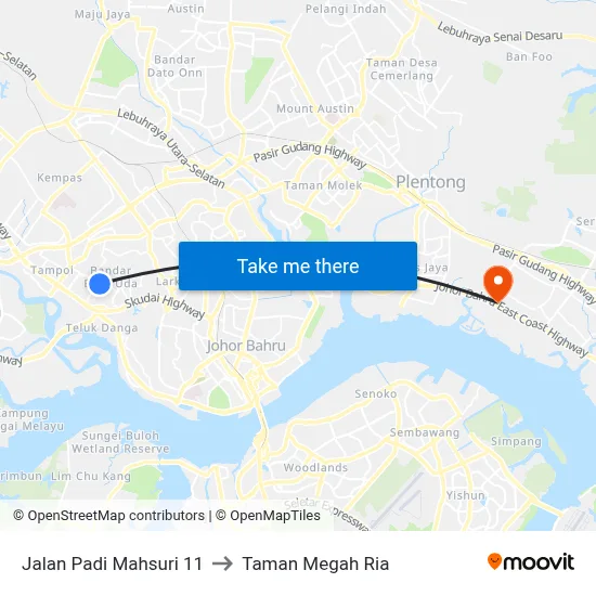 Jalan Padi Mahsuri 11 to Taman Megah Ria map