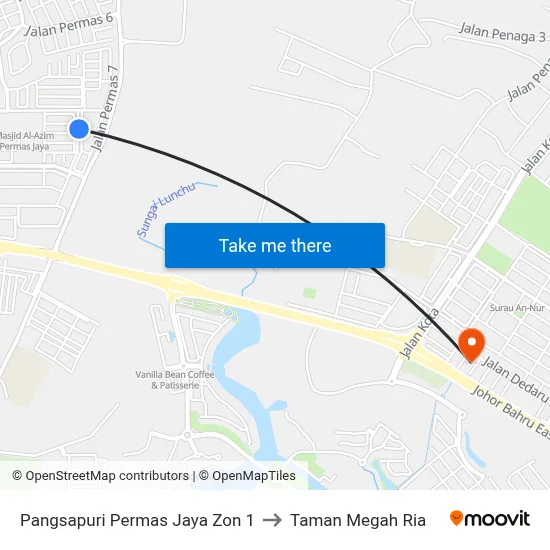 Pangsapuri Permas Jaya Zon 1 to Taman Megah Ria map