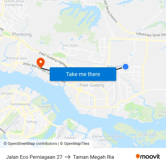 Jalan Eco Perniagaan 27 to Taman Megah Ria map