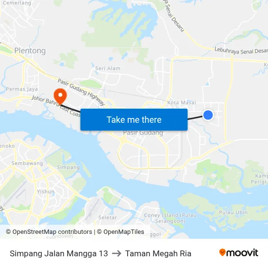 Simpang Jalan Mangga 13 to Taman Megah Ria map