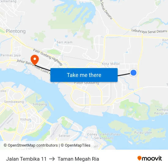 Jalan Tembika 11 to Taman Megah Ria map