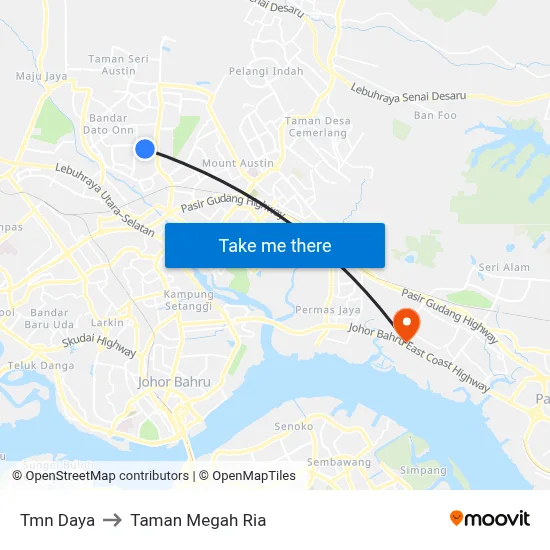 Tmn Daya to Taman Megah Ria map