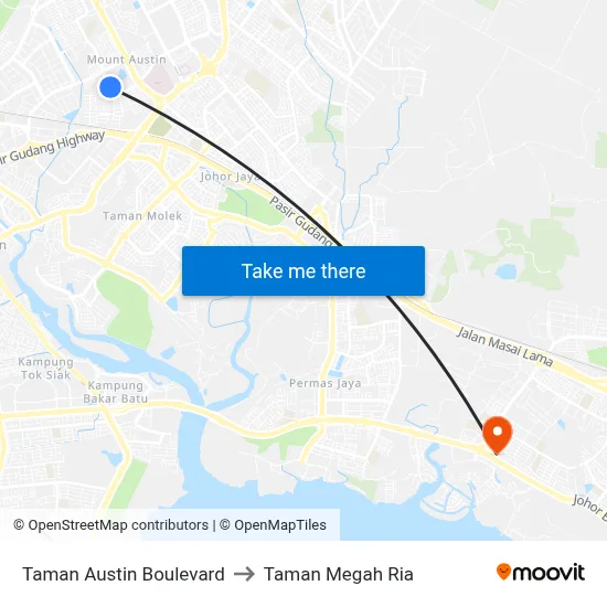 Taman Austin Boulevard to Taman Megah Ria map