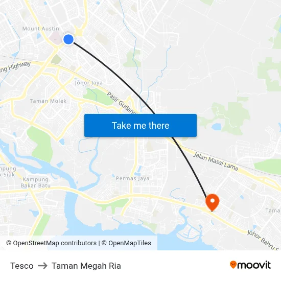 Tesco to Taman Megah Ria map
