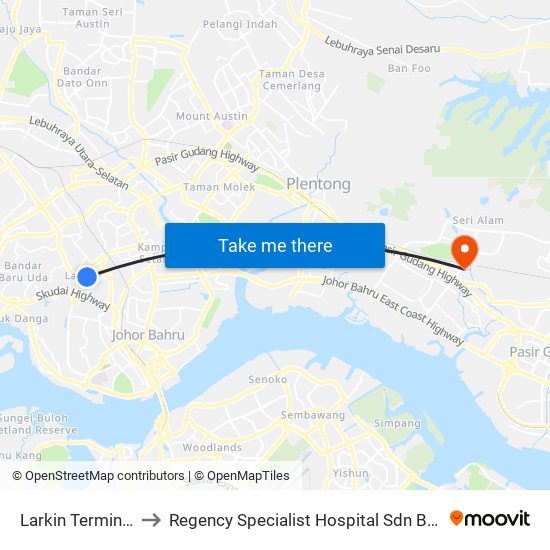 Larkin Sentral (46239) to Regency Specialist Hospital Sdn Bhd map