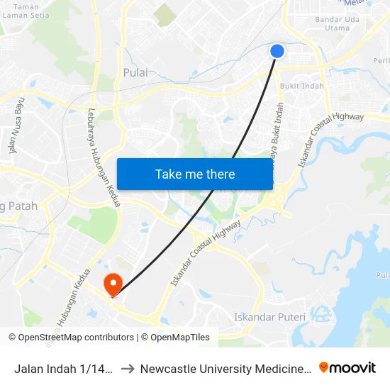 Jalan Indah 1/14 - 1/20 to Newcastle University Medicine Malaysia map
