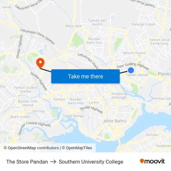 The Store Pandan to Southern University College map