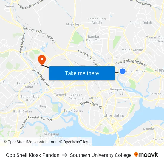 Opp Shell Kiosk Pandan to Southern University College map