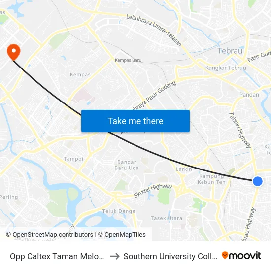 Opp Caltex Taman Melodies to Southern University College map