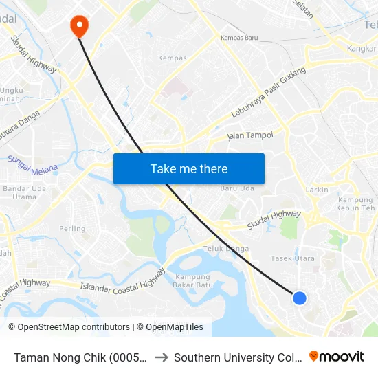 Taman Nong Chik (0005495) to Southern University College map