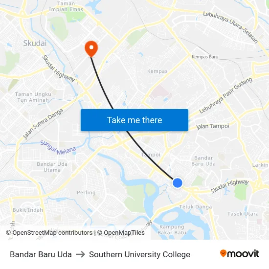 Bandar Baru Uda to Southern University College map