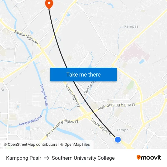 Kampong Pasir to Southern University College map