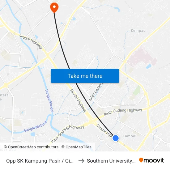 Opp SK Kampung Pasir / Giant Tampoi to Southern University College map
