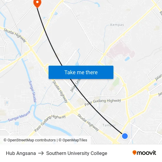 Hub Angsana to Southern University College map