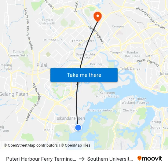 Puteri Harbour Ferry Terminal (0008130) to Southern University College map