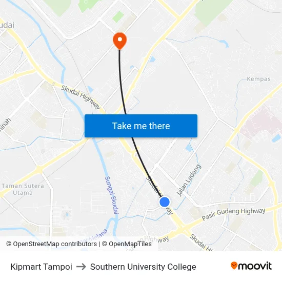 Kipmart Tampoi to Southern University College map