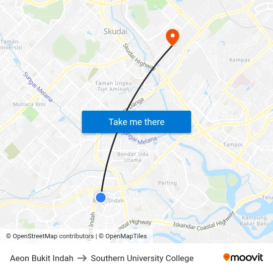 Aeon Bukit Indah to Southern University College map