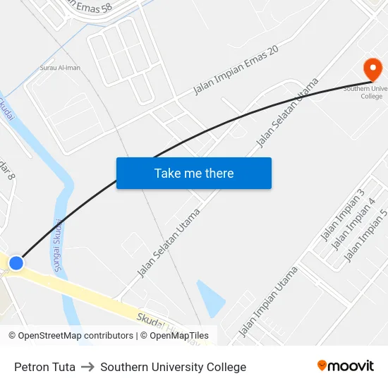 Petron Tuta to Southern University College map
