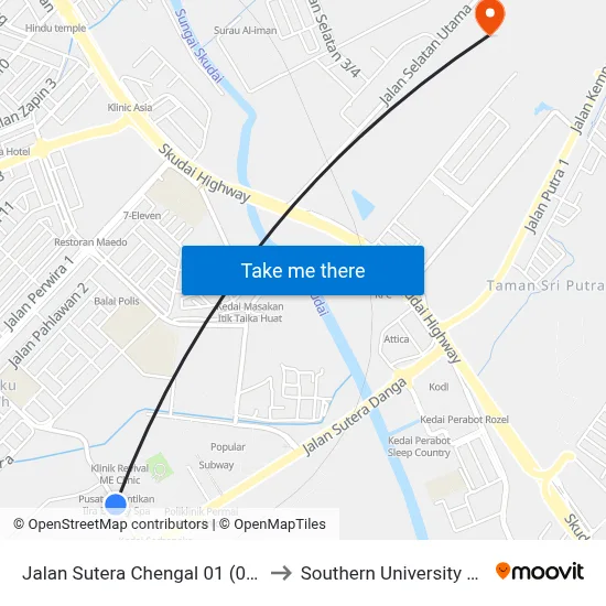 Jalan Sutera Chengal 01 (0008050) to Southern University College map