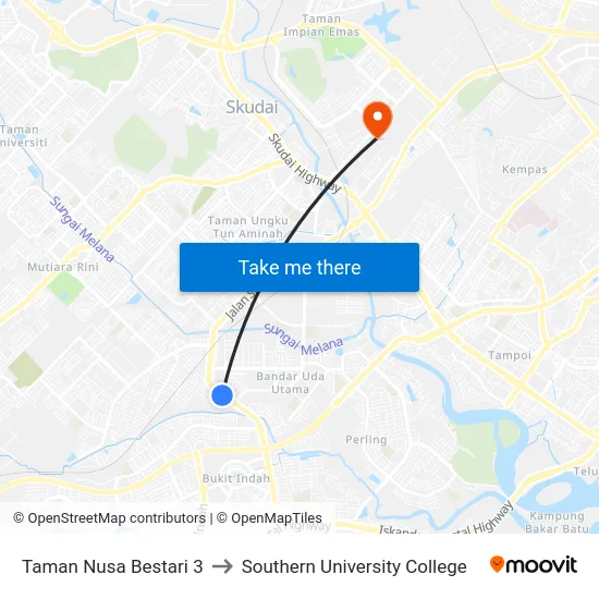 Taman Nusa Bestari 3 to Southern University College map