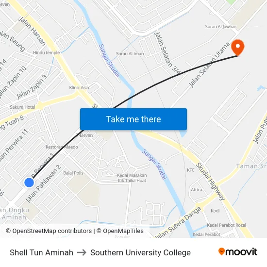 Shell Tun Aminah to Southern University College map