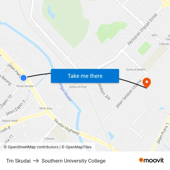 Tm Skudai to Southern University College map